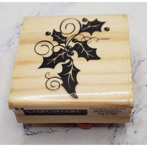 Holiday Holly With Berries Craftsmart Christmas Wood Mounted Rubber Stamp